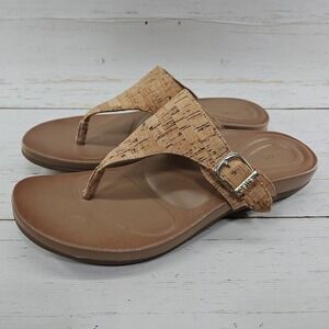 Aetrex Rita Sandals Womens EU 42 US 10.5-11 Tan Brown Cork Thong Flip Flop Wedge
